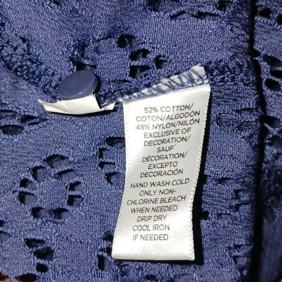 Loft Blouse Blue Lace Knit Classic 3/4 Sleeve Flowy Womens Size Large - Picture 7 of 7